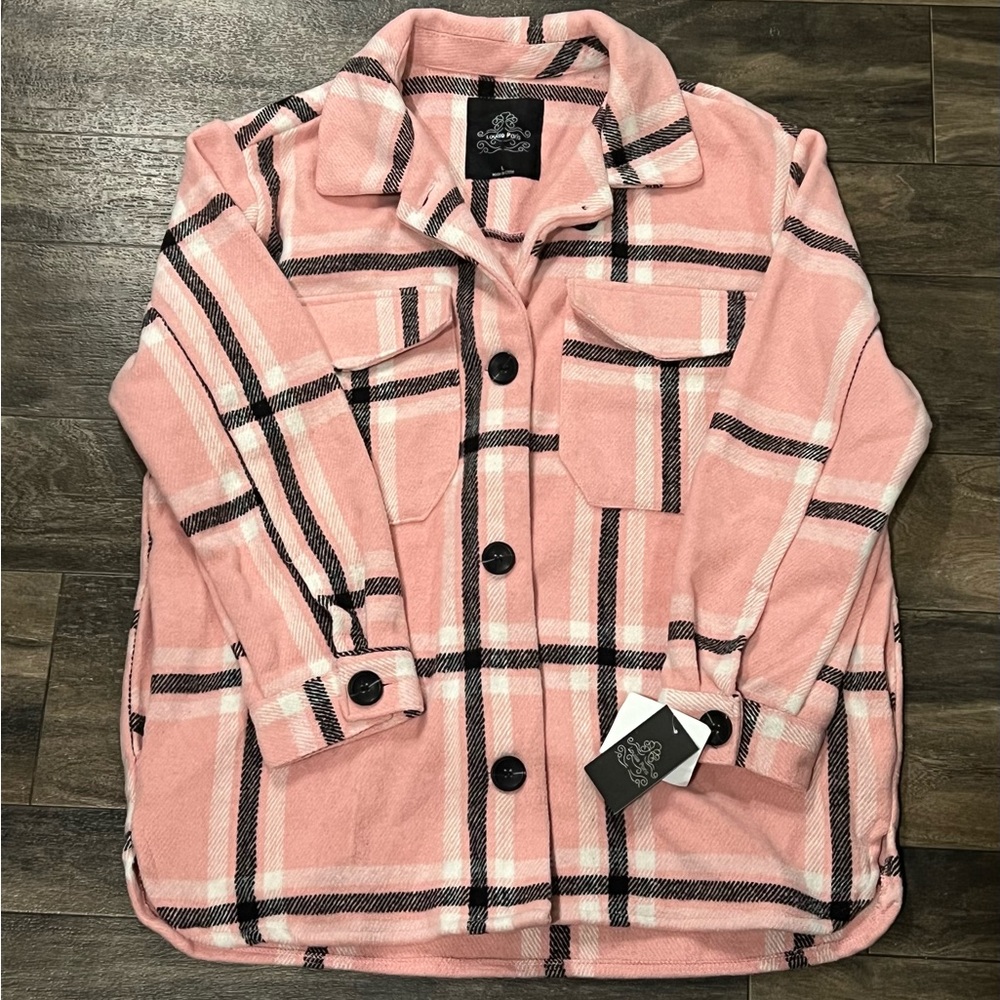 NWT Pink Plaid Shacket Size Large